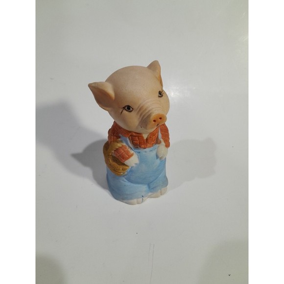 Vintage Jasco Bisque Farmer Pig Ringing Bell 4" Tall - Picture 2 of 5